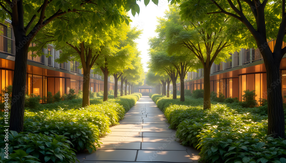 Community Spaces with Tree Canopies and Natural Paths Community Spaces with Tree Canopies and Natural Paths