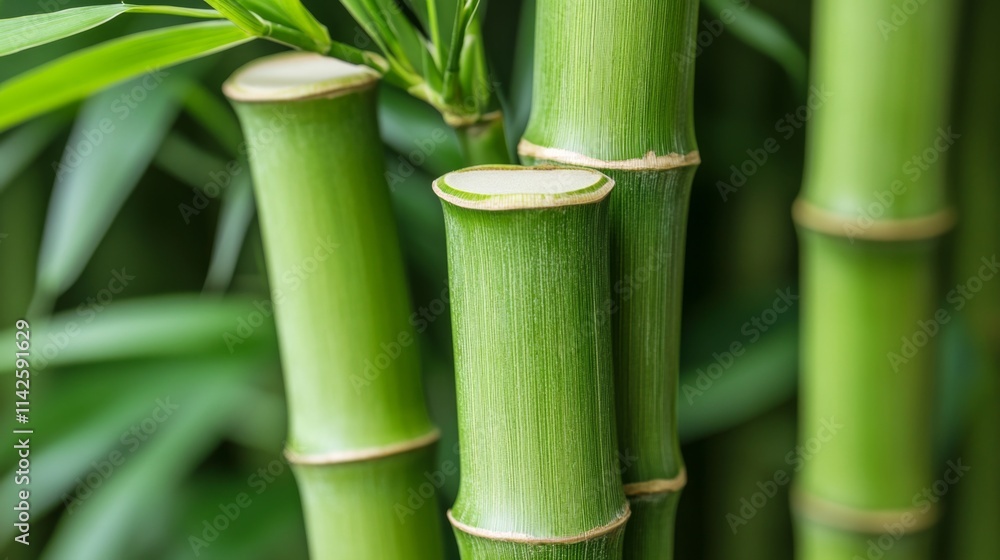 Lush Green Bamboo Stalks and Leaves Close Up Lush Green Bamboo Stalks and Leaves Close Up