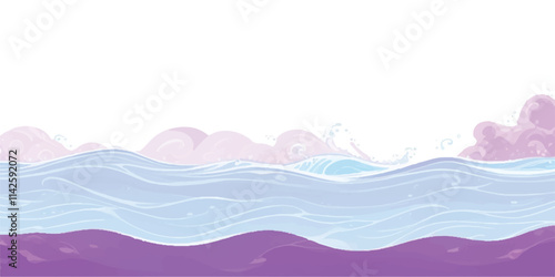 Ethereal Purple Water Waves: A dreamy abstract watercolor ocean wave design in soft purple and white, perfect for serene backgrounds and ocean-themed digital art or design projects.