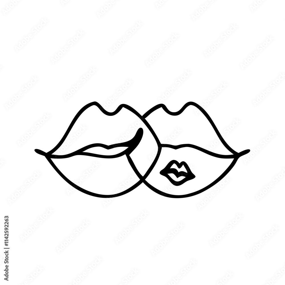Lips close together with a heart detail and a lipstick mark in a minimalist line art style symbolizing love and intimacy Lips close together with a heart detail and a lipstick mark in a minimalist line art style symbolizing love and intimacy