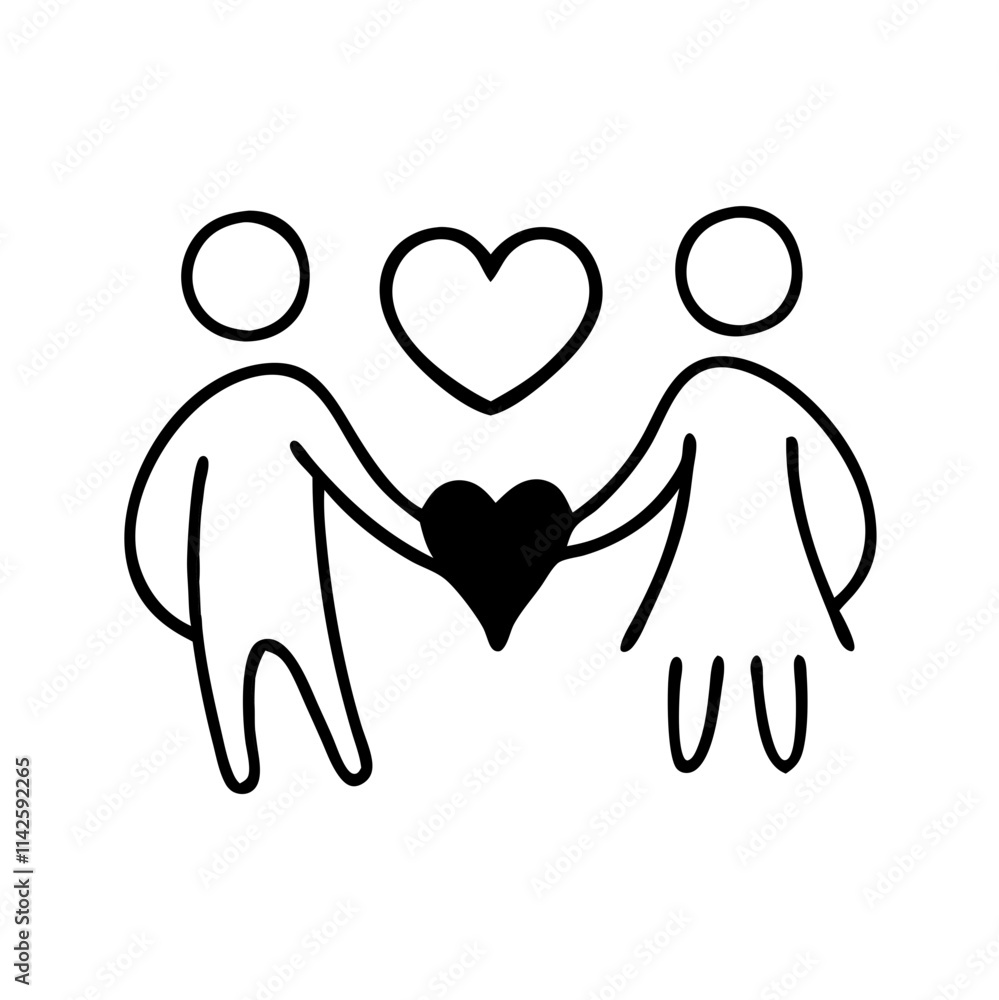 Couple holding a heart symbols while standing together, representing love and unity Couple holding a heart symbols while standing together, representing love and unity