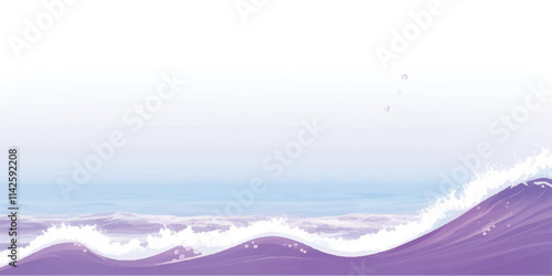 Ethereal Purple Water Waves: A dreamy abstract watercolor ocean wave design in soft purple and white, perfect for serene backgrounds and ocean-themed digital art or design projects.