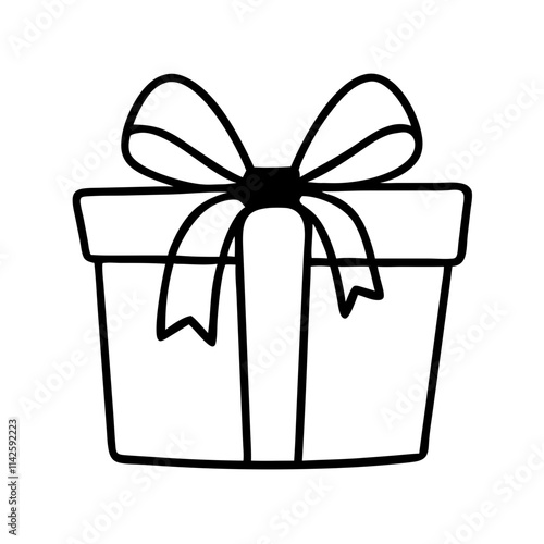 Simple wrapped gift box with a ribbon in a minimalist line art style for celebration and gifting