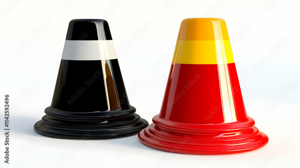 3D Render of Two Traffic Cones, Black and Red 3D Render of Two Traffic Cones, Black and Red