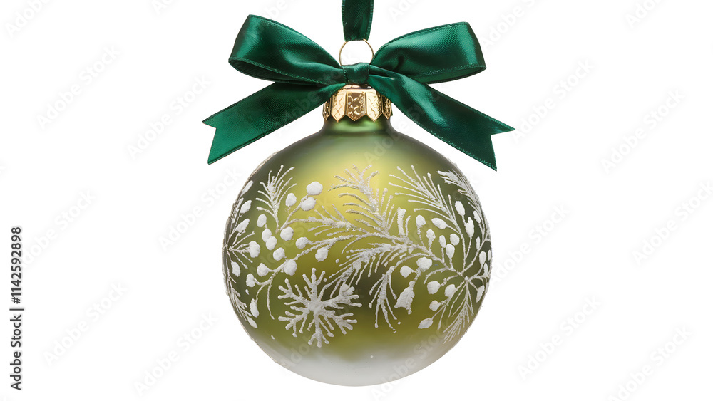 Green Christmas Ornament with Intricate Snowflake Design and Emerald Satin Bow Green Christmas Ornament with Intricate Snowflake Design and Emerald Satin Bow