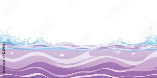 Ethereal Purple Water Waves: A dreamy abstract watercolor ocean wave design in soft purple and white, perfect for serene backgrounds and ocean-themed digital art or design projects.