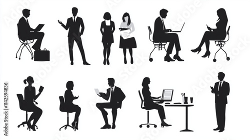 Wallpaper Mural Business professionals in various work poses, including presentations and discussions. Vector icon Torontodigital.ca