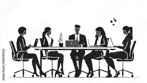 Multinational team of business professionals collaborating in office settings. Vector icon