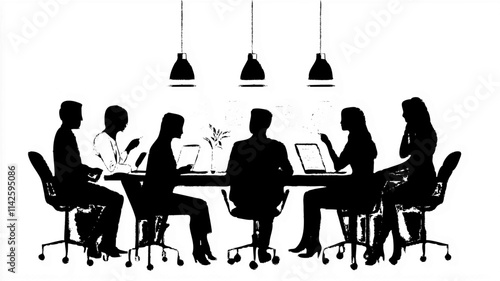 Multinational team of business professionals collaborating in office settings. Vector icon