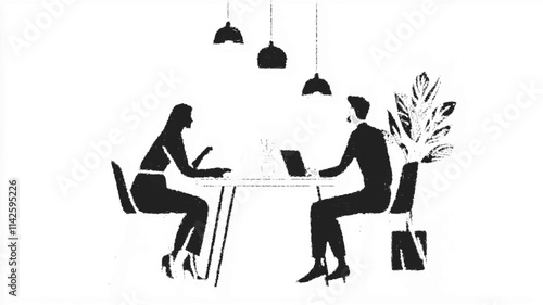 Office professionals working, discussing, and collaborating in a modern environment. Vector icon