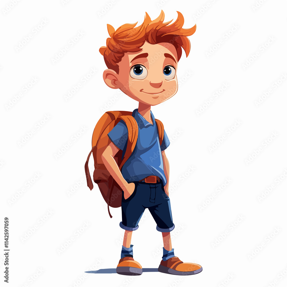Colorful Cartoon Character Illustration of a Boy Son in Blue and Orange Attire