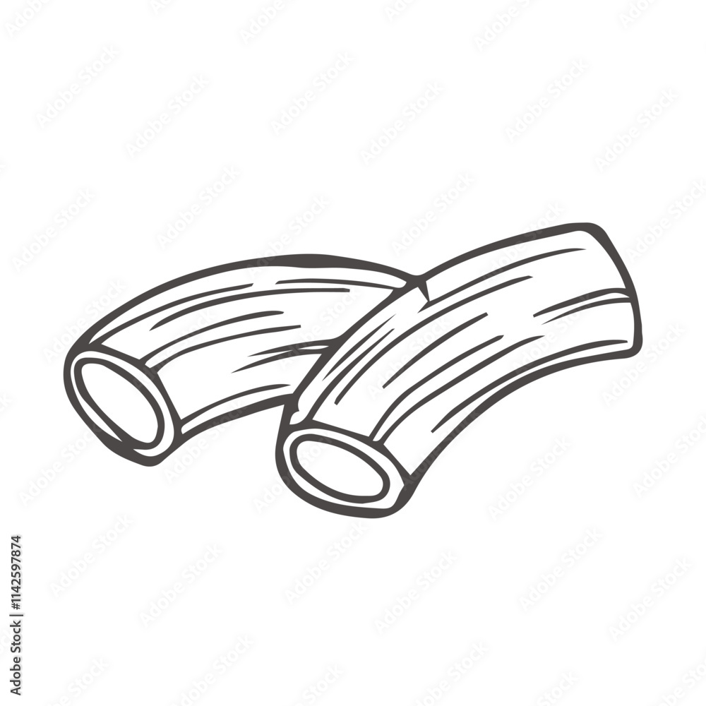 Rigatoni pasta illustration. Vector doodle sketch. Traditional Italian food. Hand-drawn image for engraving or coloring book. Isolated black line icon. Editable stroke Rigatoni pasta illustration. Vector doodle sketch. Traditional Italian food. Hand-drawn image for engraving or coloring book. Isolated black line icon. Editable stroke