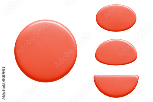 Text banner shapes collection in glossy coral color. Round, oval, semicircle 3d vector elements. Modern geometric design templates for speech bubbles, labels or web buttons mockup.