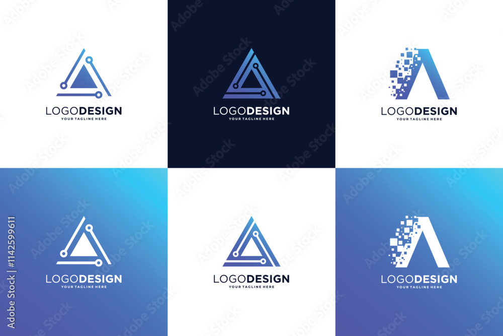 Set of letter A logo design with technology concept Set of letter A logo design with technology concept
