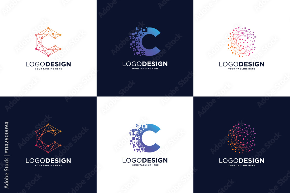 Naklejka premium Set Of Letter C Connect logo design