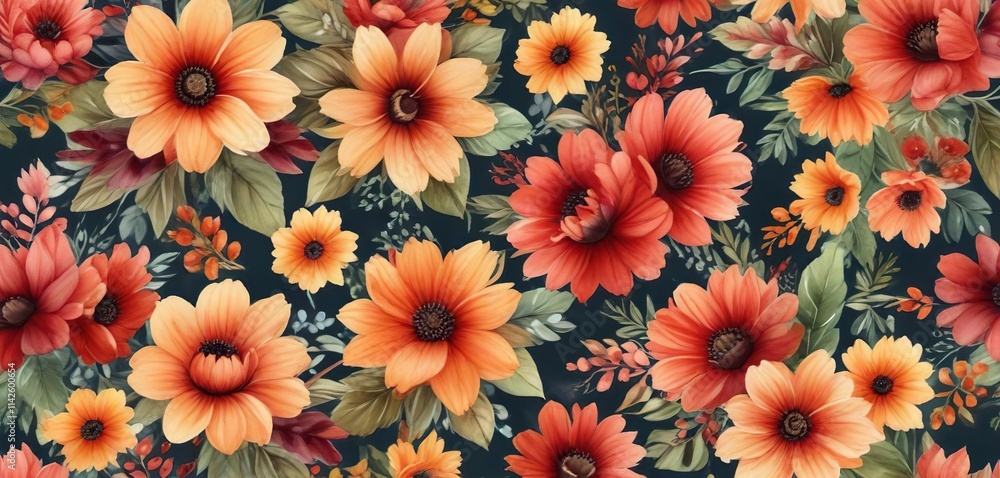 custom made wallpaper toronto digitalWatercolor seamless pattern with vibrant autumn flowers, colorful, berries