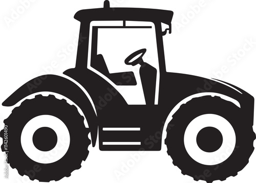 Modern Farm Tractor Silhouette graphic vector black and white