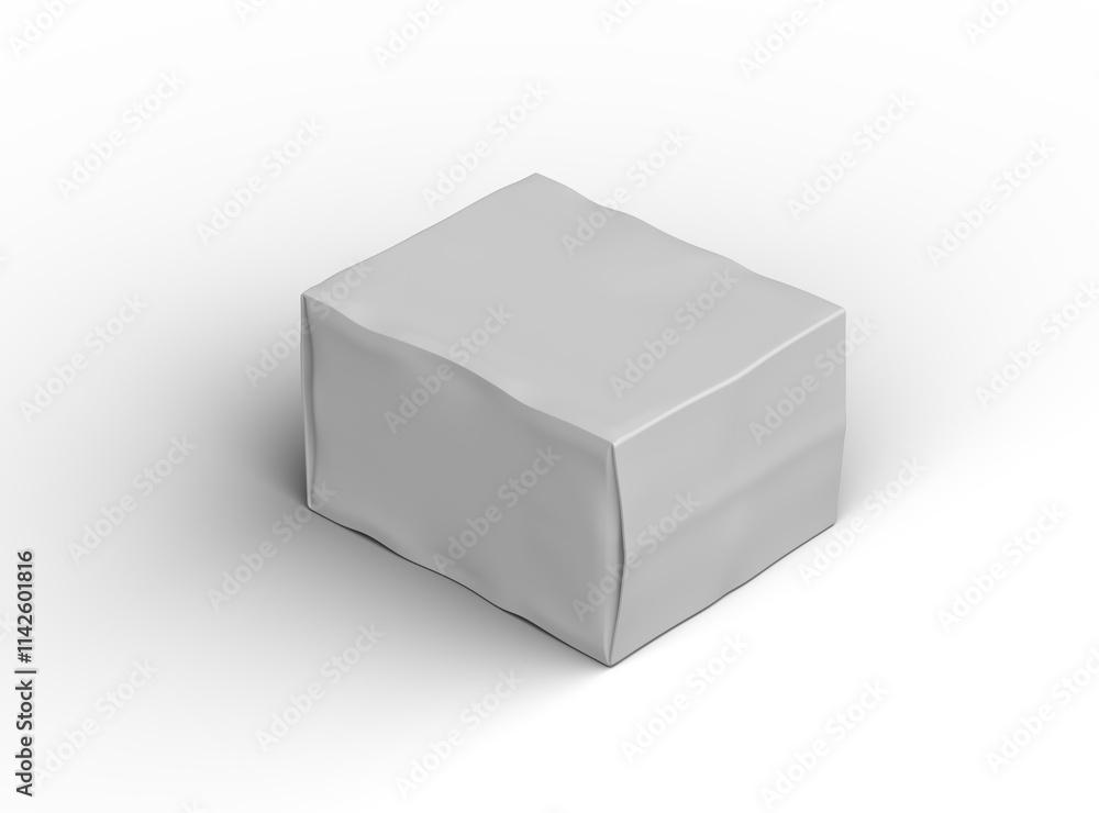 Rendered image of a small white rectangular dented box on a light background Rendered image of a small white rectangular dented box on a light background