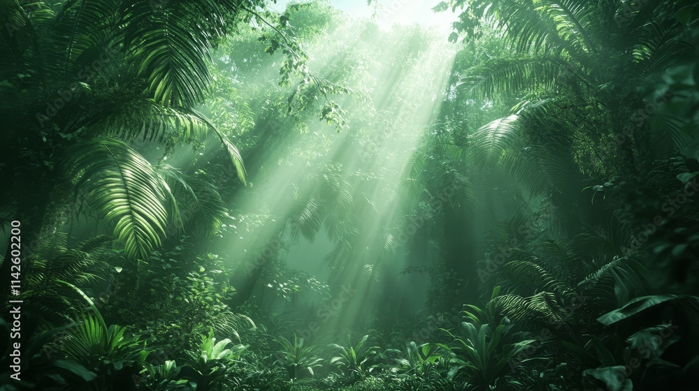 A dense Amazon rainforest, with sunlight shining through dense leaves, casting faint shadows on the ground. Surrealing cinematic lighting and vivid green tones. A dense Amazon rainforest, with sunlight shining through dense leaves, casting faint shadows on the ground. Surrealing cinematic lighting and vivid green tones.