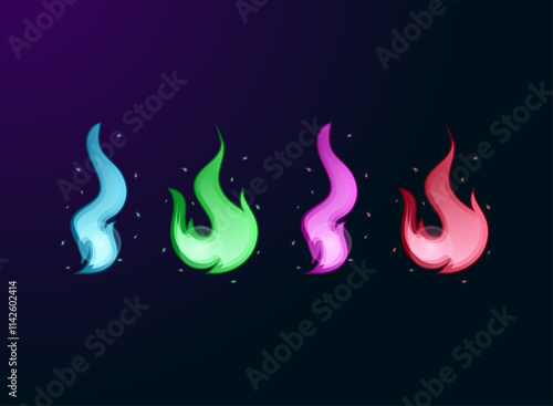 colorful glow and shiny fire game icon elements vector illustration