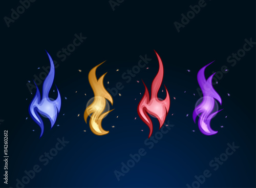 fantasy magical colorful fire game asset icon elements