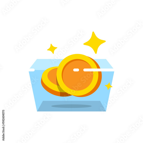 flat illustration of a transparent donation box filled with gold coins. for charity related content, fundraising campaigns, non profit organizations, and financial donation themes