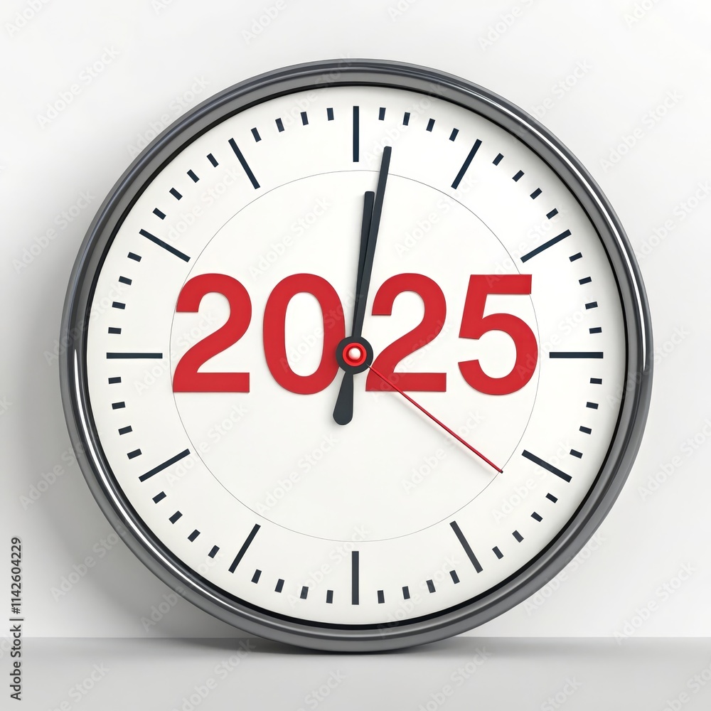 New Year 2025 Clock - Time, future, planning, progress, new beginnings. A clock displaying 2025. New Year 2025 Clock - Time, future, planning, progress, new beginnings. A clock displaying 2025.