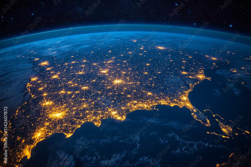 Obraz premium America at night city electric lights earth aerial view