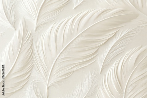 Embossed white feather pattern background texture.