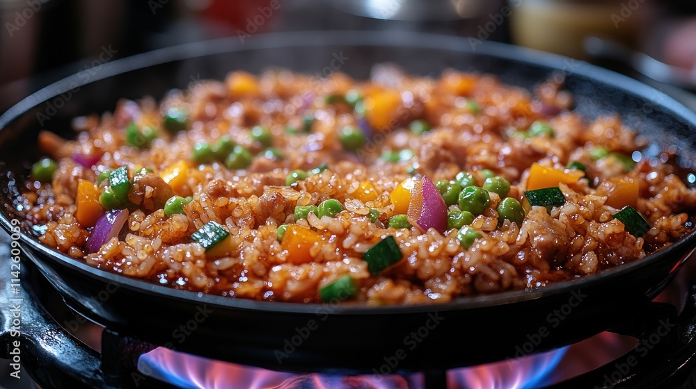 Delicious rice dish with vegetables and meat. Delicious rice dish with vegetables and meat.