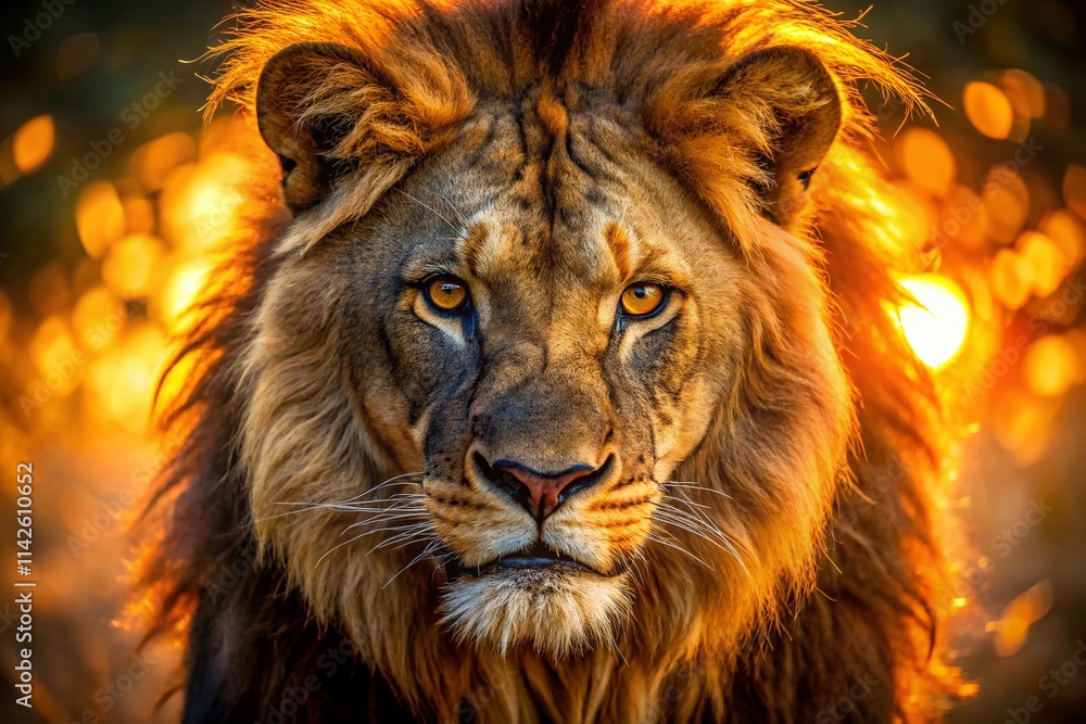 Fototapeta premium Furious Lion Portrait, Angry Lion Photography, Wildlife Closeup, Majestic Beast, Roaring Lion Image, Savage Cat