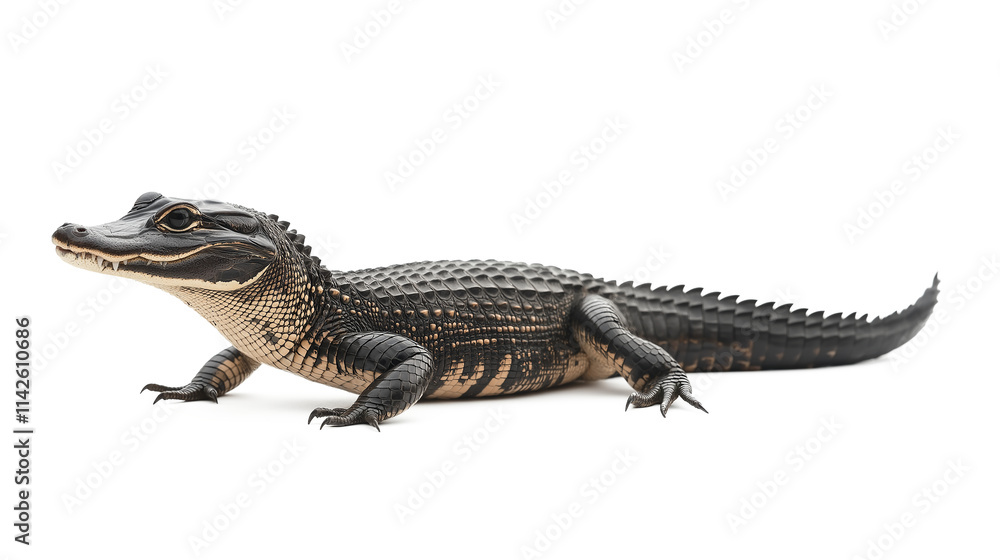 Alligator side view reptile animal lizard isolated on a white background Alligator side view reptile animal lizard isolated on a white background