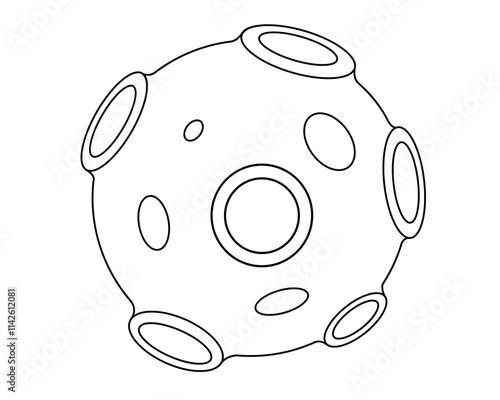 Asteroid - linear vector illustration for coloring. Outline. An asteroid or planetoid covered with craters. A small celestial body is a stone in space.	