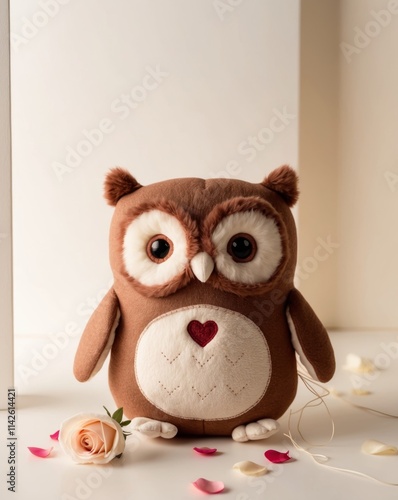 Cute Valentine's Day Owl Plush Toy - Adorable Stuffed Animal Gift for Lovers - Soft Brown Owl with Heart photo