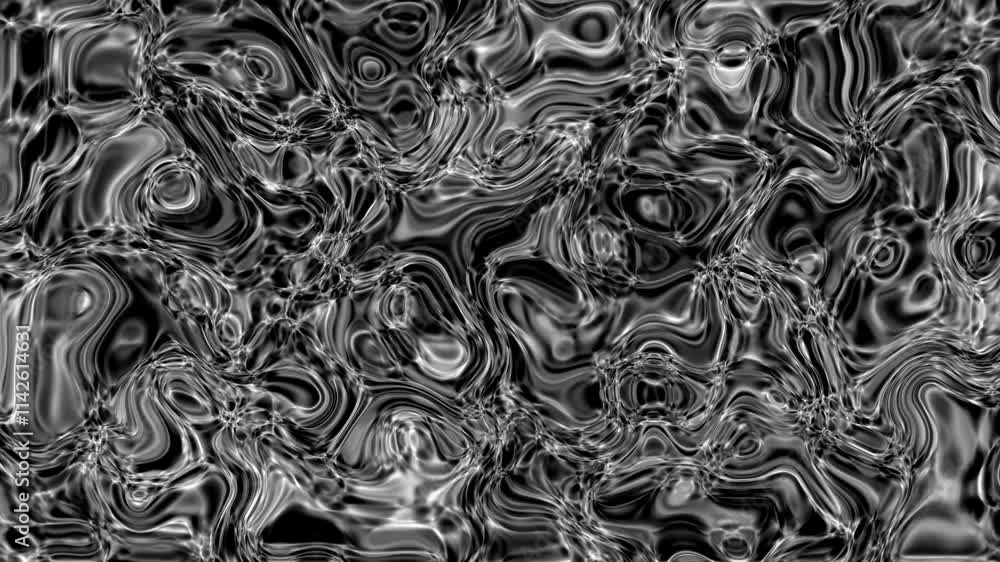 Looped animated fluid abstract texture of swirling liquid chrome dark metal with motion light effect Looped animated fluid abstract texture of swirling liquid chrome dark metal with motion light effect