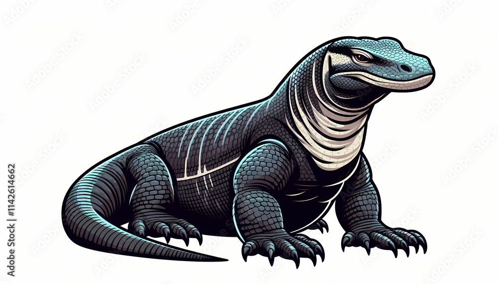 Obraz premium A striking illustration of a Komodo dragon, showcasing its powerful physique and detailed scales.