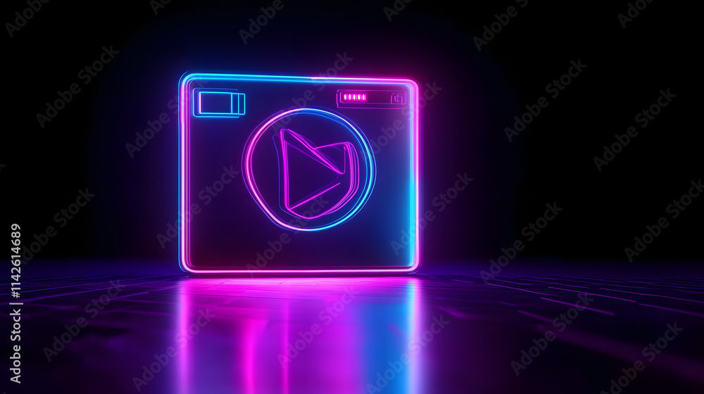 Pink and Blue Image Technology Concept with picture symbol as a neon light. Vibrant colored icon, on a black background with high tech floor. 3D Render Pink and Blue Image Technology Concept with picture symbol as a neon light. Vibrant colored icon, on a black background with high tech floor. 3D Render