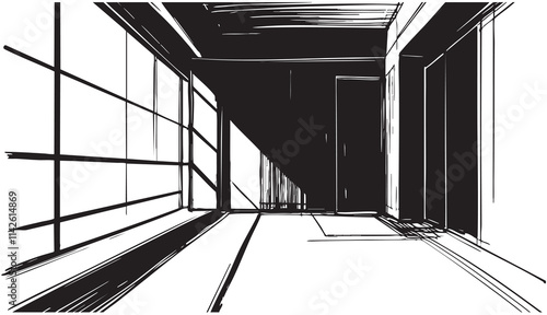 sketch design of interior hall, black