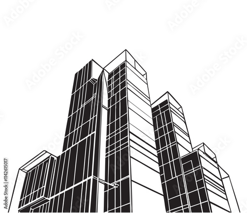 Abstract modern high urban building. Architecture detail Modern facade building Black and White