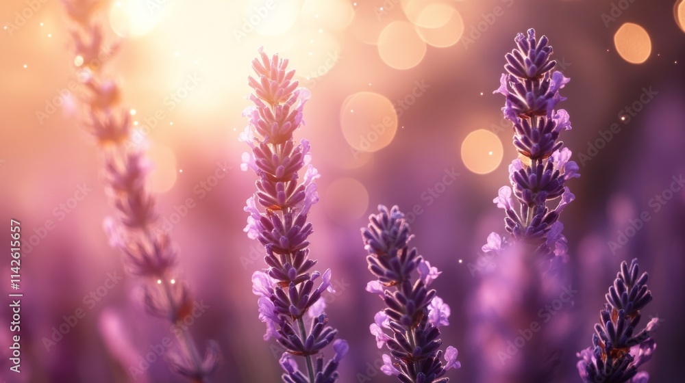 Naklejka premium Lavender Flowers Basking in Golden Sunset Light