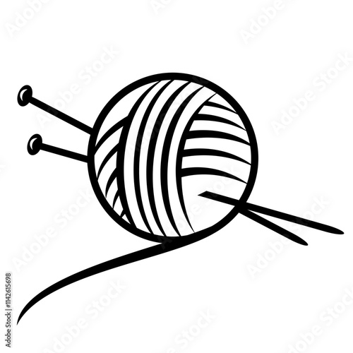 knitting yarn ball with needles