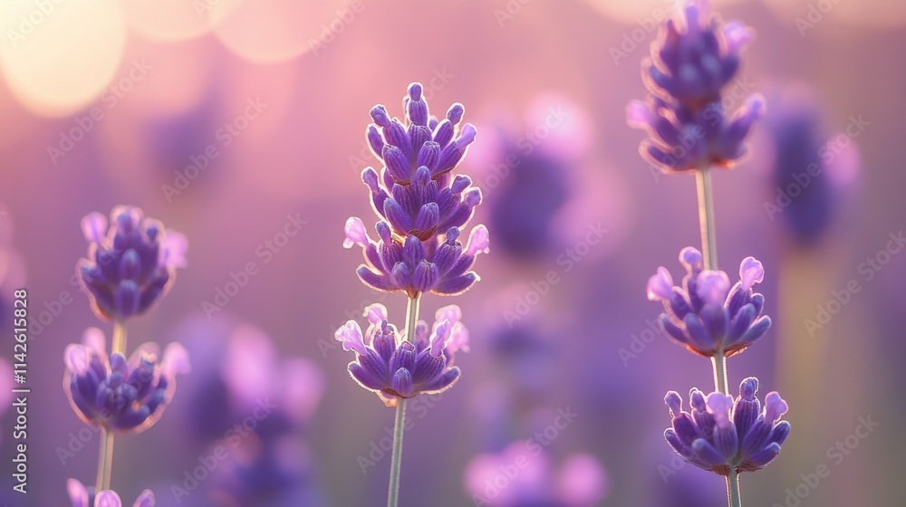 Obraz premium Lavender Flowers Blooming In Sunset Light