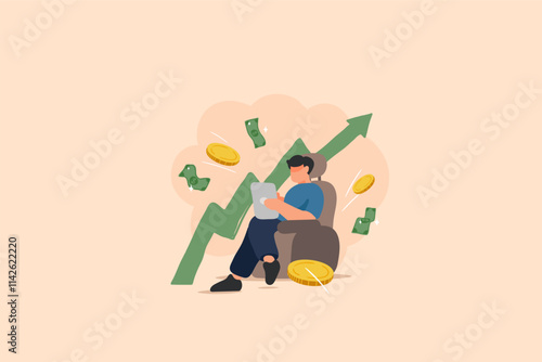 Relaxed Trader with Returns. Success investment earn more profit or easy growing return mutual fund.