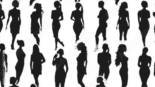 Seamless pattern of silhouettes of people in a social gathering. Vector icon