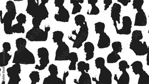 Seamless pattern of silhouettes of people in a social gathering. Vector icon