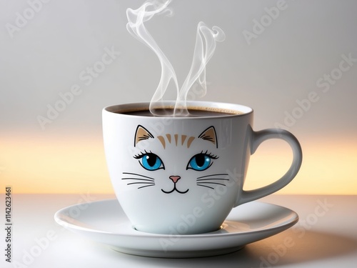 A cup of coffee with a cat face drawn on it photo