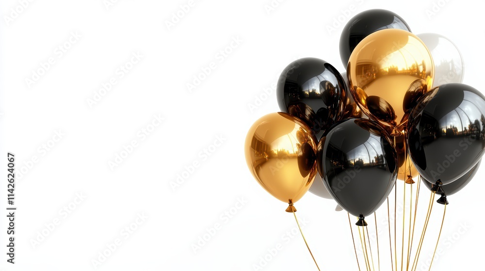 group of gold and black colored balloons isolated on white or transparent png. copy text space. group of gold and black colored balloons isolated on white or transparent png. copy text space.