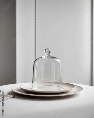 Elegant Glass Cloche with Plate for Culinary Presentation and Service photo