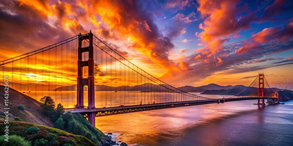 Obraz premium Golden Gate Bridge Silhouette: Stunning San Francisco Sunset Photography