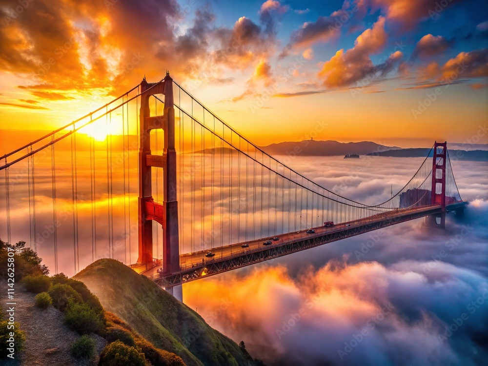 Obraz premium Golden Gate Bridge Sunrise San Francisco - Breathtaking Morning Fog Cityscape Photography